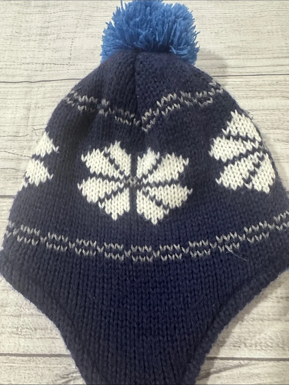 Carter's Toddler Boys Navy & White Snowflake Earflap Knit Hat with Blue Pom